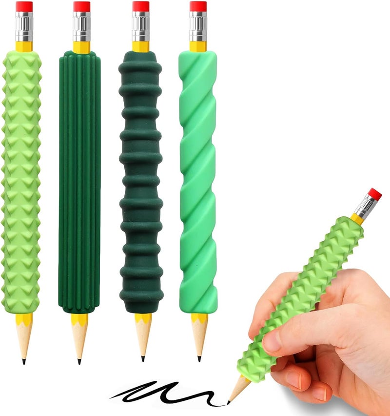 BTFSZ Pencil Grips, 4-Pack Textured Silicone Sleeves for Mechanical Pencils, Sensory Fidget ADHD Tool for Kids and Adults, Quiet Fidget Tools for Classroom Focus, Anxiety Relief (Green) - Image 1